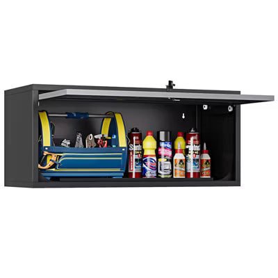 Mlezan Wall-Mounted Cabinet: Steel Metal Storage for Garage or Workshop.Heavy-Duty Floating Shelf for Tools and Supplies.Assembly Required.