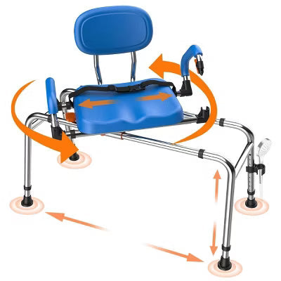 WHLICKS Sliding Shower Chair with Wide 360 Swivel Seat, 450lbs Tub Transfer Bench for Bathtub, Adjustable Height and Arms Width Shower Seat