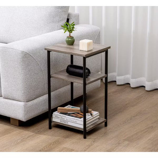 MyDepot Rustic Side Table Set of 2 - Modern Industrial Nightstands for Bedroom - Tall End Tables for Small Spaces, Brown