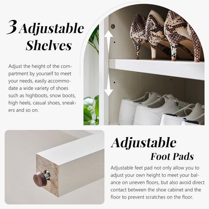 SinCiDo Arched Bookshelf, Modern Farmhouse Bookshelf Storage Cabinet w/Adjustable Shelves, Wood Bookshelf w/Open Display Shelf for Home Office