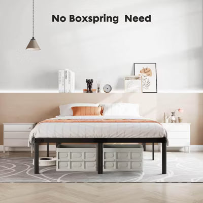 MyDepot Metal Platform Bed Frame – Steel Slat Support, Under Bed Storage, No Box Spring Needed