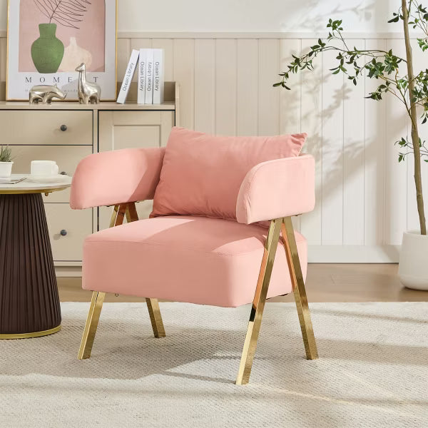 TYBOATLE Modern Velvet Barrel Accent Chair with Gold Legs, Available in Set of 2 - Mid-Century Modern Upholstered Armchair