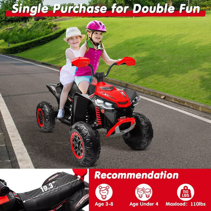 JOYRACER 24V Kids Ride on Toys ATV 4 Wheeler, 2 Seater 800W Motor for Big Kids, 7Ah Battery Powered Electric Vehicle Quad w/Kneepads, Bluetooth