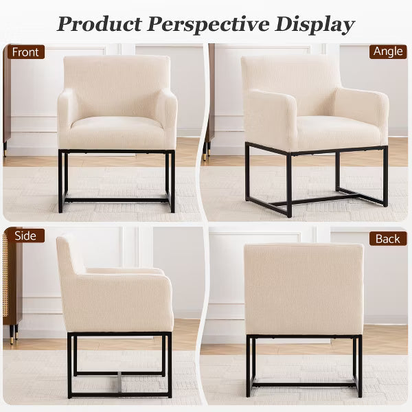 KERDOM Set of 2 Upholstered Dining Chairs with Arms, Modern Accent Chairs with Black Metal Base, 250 lbs Capacity,Beige