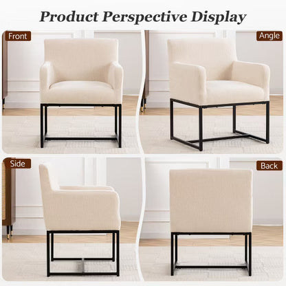 KERDOM Set of 2 Upholstered Dining Chairs with Arms, Modern Accent Chairs with Black Metal Base, 250 lbs Capacity,Beige