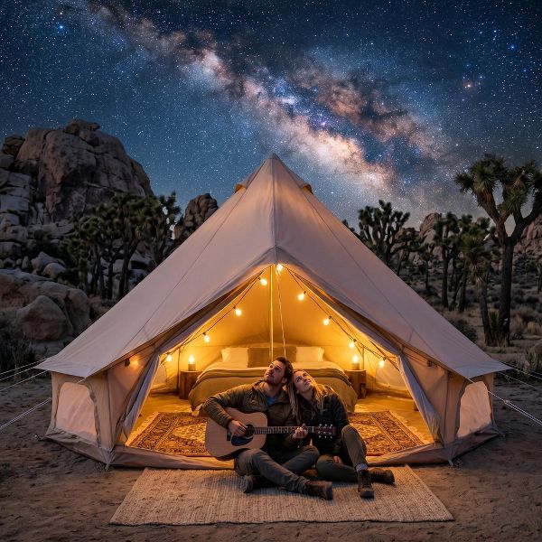 13.1ft Waterproof Glamping Bell Tent, 8-Person 4-Season Family Yurt with Stove Jack - Beige