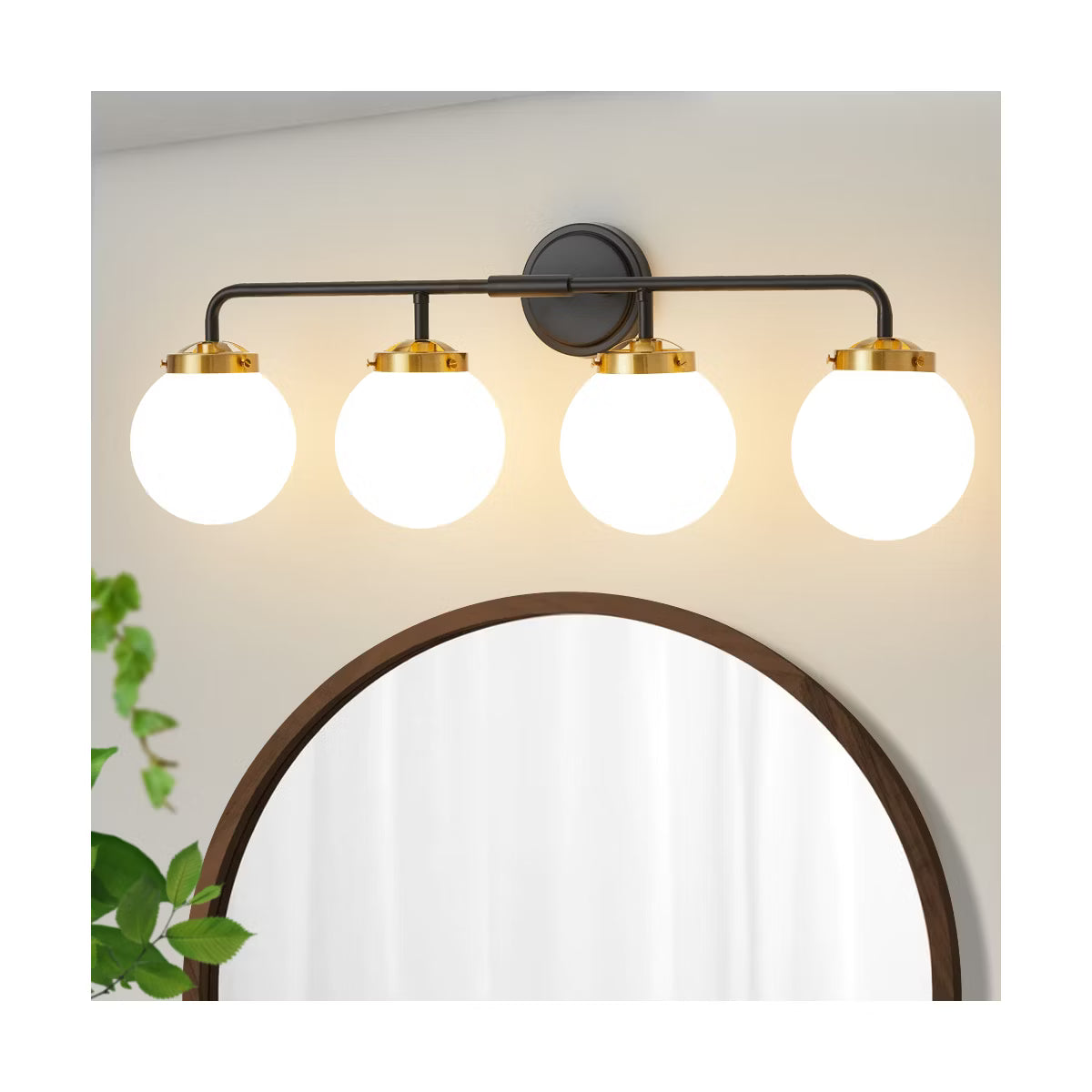 POWLIG Modern Vanity Light Fixture - Bathroom Mirror Lighting with Milk White Glass Globe Shades