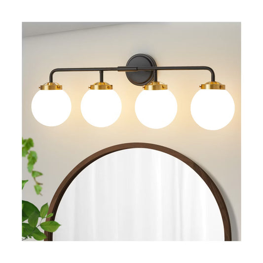 POWLIG Modern Vanity Light Fixture - Bathroom Mirror Lighting with Milk White Glass Globe Shades