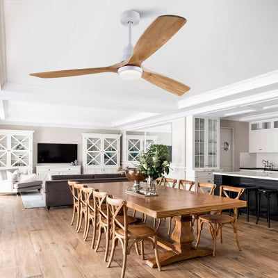 60 Inch Solid Wood Ceiling Fan With Remote And LED Light, Modern Farmhouse Ceiling Fan With Reversible DC Motor For Indoor Or Outdoor Use