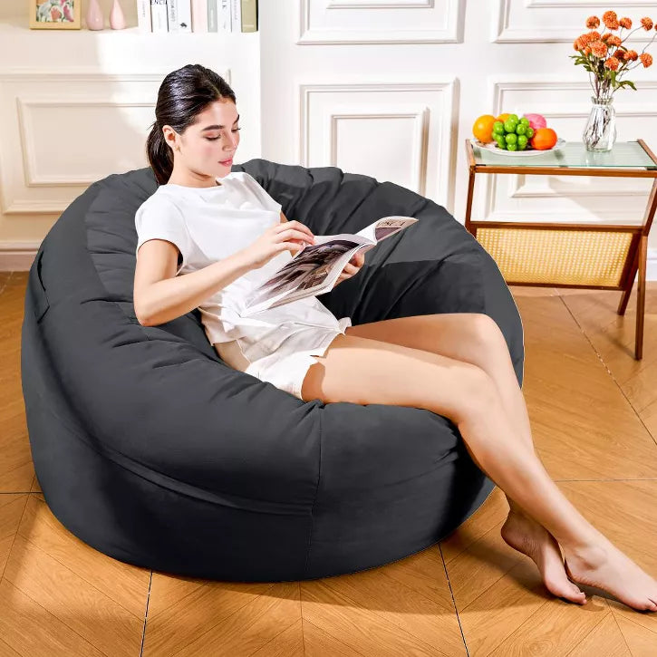 Hooseng Bean Bag Chair, 4FT Bean Bag with Velvet Cover, Giant Bean Bag Chairs with Filler Adult, Bean Bag Sofa Filled with High-Density Sponge