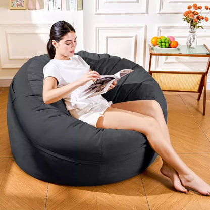 Hooseng Bean Bag Chair, 4FT Bean Bag with Velvet Cover, Giant Bean Bag Chairs with Filler Adult, Bean Bag Sofa Filled with High-Density Sponge