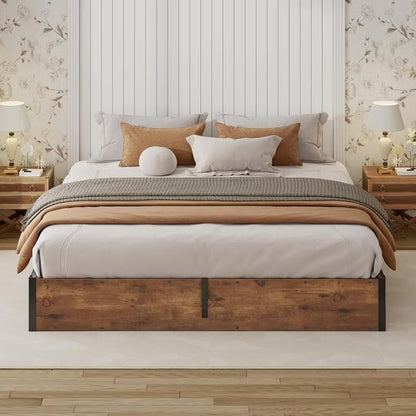AMERLIFE Lift Up Storage Platform Bed Frame, Metal Bed Frame with Wooden Slats Support, No Headboard