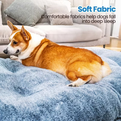 Modern Dog Bed, Soft Faux Fur Fabic Dog Crate Mat with High Density Foam for Large and Medium Dog, Dog Mattress with Anti-Slip Bottom, Gray