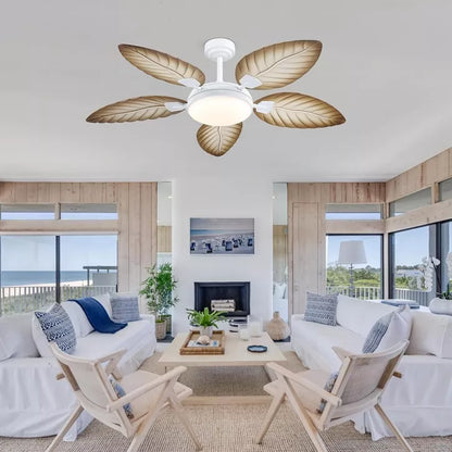 52 Inch Indoor and Outdoor palm Leaf Ceiling Fan with Light