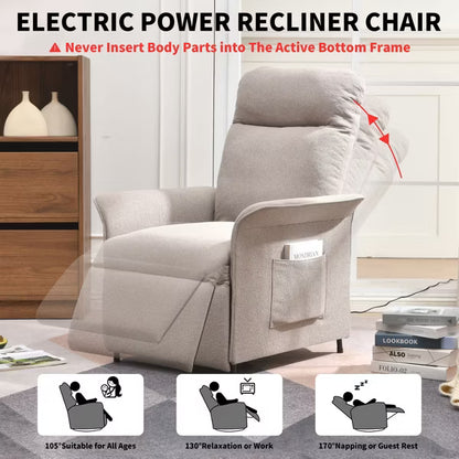 Electric Recliner Chair,Convertible Sofa Bed with Remote Control,Breathable Linen Fabric,for Living Room Bedroom Office,Easy Assembly,Brown