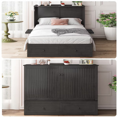 Mjkone Murphy Bed,Cube Foldable Cabinet Bed with Charging Station