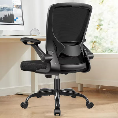 KERDOM Ergonomic Office Chair, Mesh Computer Chair, with Lumbar Support, Rotatable, Reversible Armrests, Height Adjustable, Black