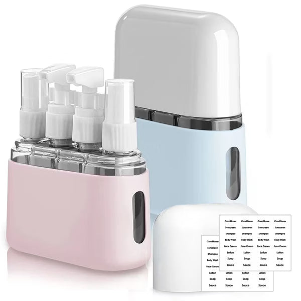 BRINJOY Travel Bottle Set, 8 Pack Leakproof Travel Size Toiletry Containers, Refillable Lotion and Spray Bottles with Labels, dispensing bottles