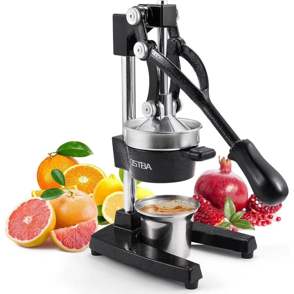OSTBA Cast Iron Manual Citrus Juicer, Commercial Grade Hand Press with Stainless Steel Cup, Heavy-Duty Lemon & Orange Squeezer