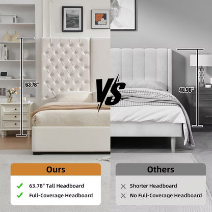 Platform Bed Frame with Storage Drawers Velvet Upholstered 63" Tall Button Tufted Headboard,Sprung Wooden Slats,No Box Spring Needed,Easy Assembly