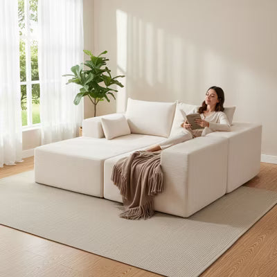 105.51 in Corduroy Modular L-shaped Sectional Sofas set With Ottoman