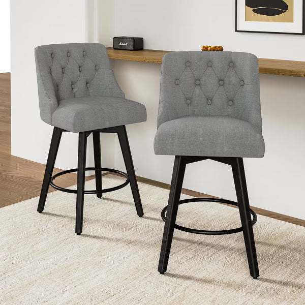 Dyonery Swivel Fabric Bar Stools, 26.8" Counter Height & 30" Bar Height, Tufted Upholstered Farmhouse Kitchen Island Chairs