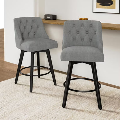 Dyonery Swivel Fabric Bar Stools, 26.8" Counter Height & 30" Bar Height, Tufted Upholstered Farmhouse Kitchen Island Chairs