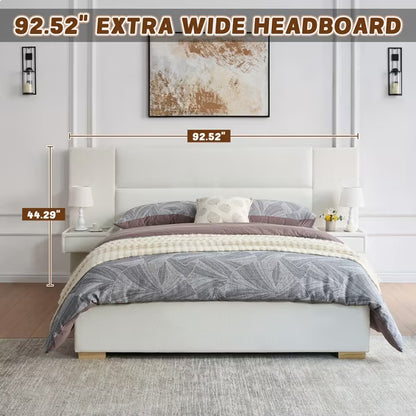 Queen Size Upholstered Platform Bed with Storage Drawers Built-in Nightstands,Sprung Wooden Slats,Noise-Free,No Box Spring Needed,Easy Assembly,White