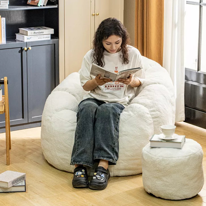 Hooseng Bean Bag Chair with Ottoman, Floral Shaped Bean Bag Sofa with Dutch Velvet Cover & Memory Foam Filler for Adults, Bedroom, Living Room, Dorm