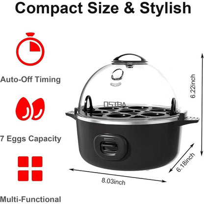 OSTBA 7-Egg Electric Cooker with Musical Buzzer & Overheat Protection, Rapid Boiler for Hard, Soft & Medium Eggs, Black