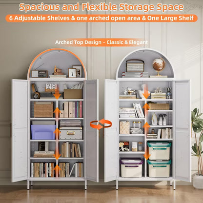 SUXXAN Metal Arched Cabinet with Adjustable Shelves, Farmhouse Pantry Cabinet with 2 Doors for Home Kitchen,White, Assemble Required
