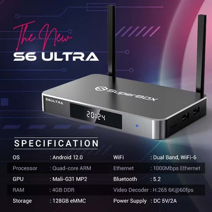 Super Box - Fully Loaded 6K Android TV Box, Loaded with WiFi 6 & Voice Remote TV Streaming Stick Devices