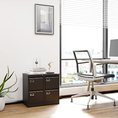 Mlezan Drawer File Cabinet: Metal, Lockable, Narrow Design for Under-Desk Storage. Fits A4/F4/Letter/Legal Files, BLack Finish, Assembly Required.