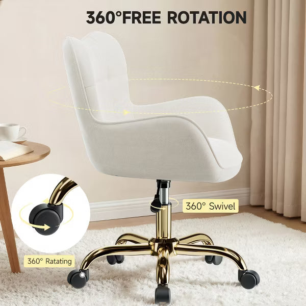 KERDOM Adjustable Upholstered Office Chair 360° Swivel Desk Chair with Wheels High Density Foam Ergonomic Computer Chair for Home Office,Beige
