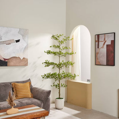 Dr.Planzen Artificial Shady Lady Tree with Layered Leaves, Faux Black Olive Tree in White Planter, Indoor Tree Decor for Home Office Living Room