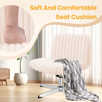 KERDOM Fluffy Fur Office Chair,Adjustable Swivel Desk Chair, Height Adjustable,Soft Comfy Seat,for Bedroom Vanity Home Office, No Wheels,Pink