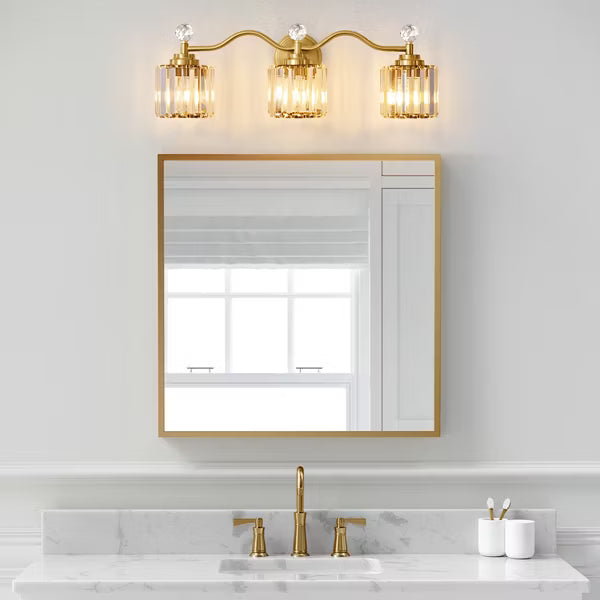 POWLIG Transitional Vanity Light - Dimmable Modern Bathroom Fixture with Crystal Shades