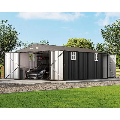 AMERLIFE 10.1x20.7x7.3 FT Heavy Duty Metal Carport, Car Canopy with Doors & Windows, All-Weather Shelter for Car, Truck, Boat, Dark Gray
