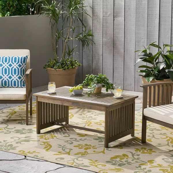 Wooakway 40 Inch Rectangle Natural Solid Wood Outdoor Coffee Table