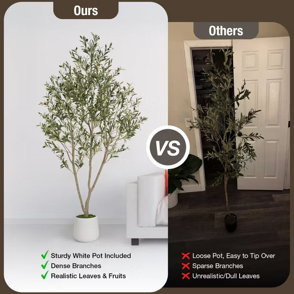 Romswi Olive Faux Tree, 5 ft Tall Artificial Olive Tree with White Tall Pot, with Natural Leaves Lifelike Fruits for Home Office Decor Indoor