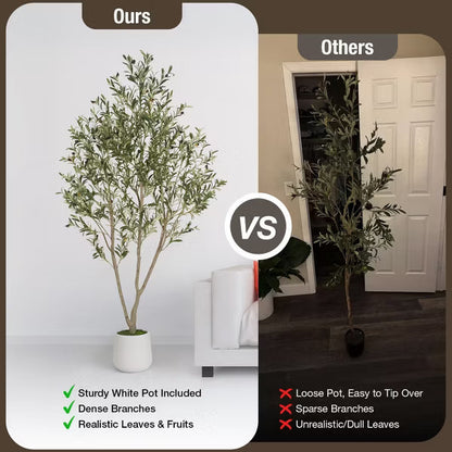 Romswi Olive Faux Tree, 5 ft Tall Artificial Olive Tree with White Tall Pot, with Natural Leaves Lifelike Fruits for Home Office Decor Indoor