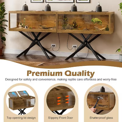 PAKASEPT Bearded Dragon Tank with Leg, 80 Gallon Tempered Glass Lizard Tank and Reptile Enclosure, Reptile Tank with Metal Mesh, for Snakes,Chameleon