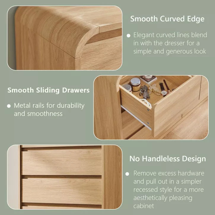 SinCiDo Modern 7 Drawers Dresser 47" Wide Chests of Drawers w/ Curved Profile Design Natural Texture for Bedroom,Living Room