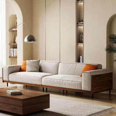 Gaoyangjiaju 111.81" Modern Fabric Sofa with 3 Pillows, Washable Covers & High-Density Foam