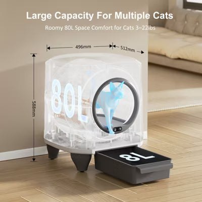 Teendow Automatic Self-Cleaning Cat Litter Box with 80L Capacity for Multiple Cats, Odor Control, APP Smart Control, Includes Litter Mat,Cat Scratcher