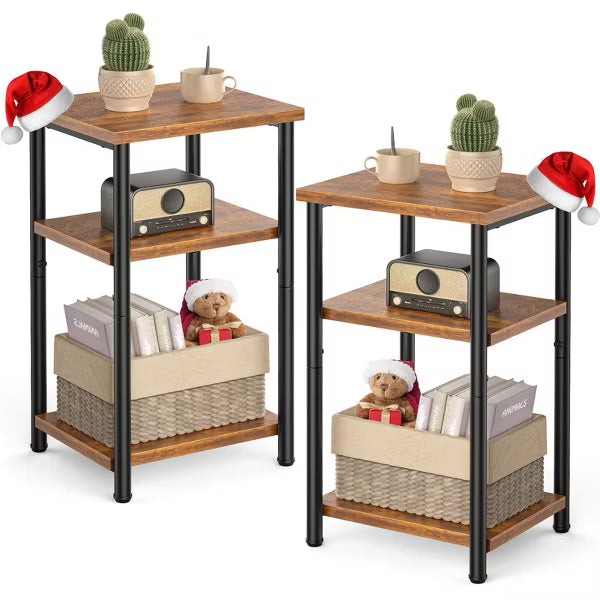 MyDepot Rustic Side Table Set of 2 - Modern Industrial Nightstands for Bedroom - Tall End Tables for Small Spaces, Brown