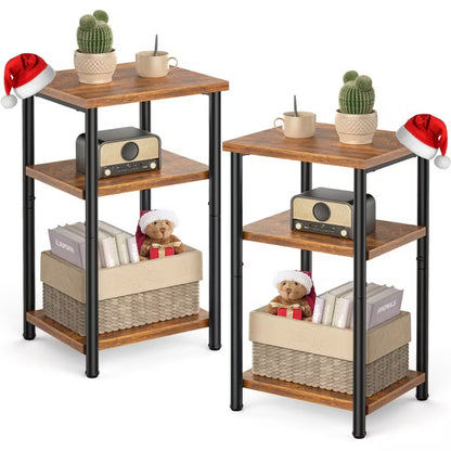 MyDepot Rustic Side Table Set of 2 - Modern Industrial Nightstands for Bedroom - Tall End Tables for Small Spaces, Brown