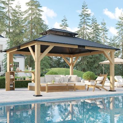 AMERLIFE Spruce Wood Gazebo with Storage Bar Counter