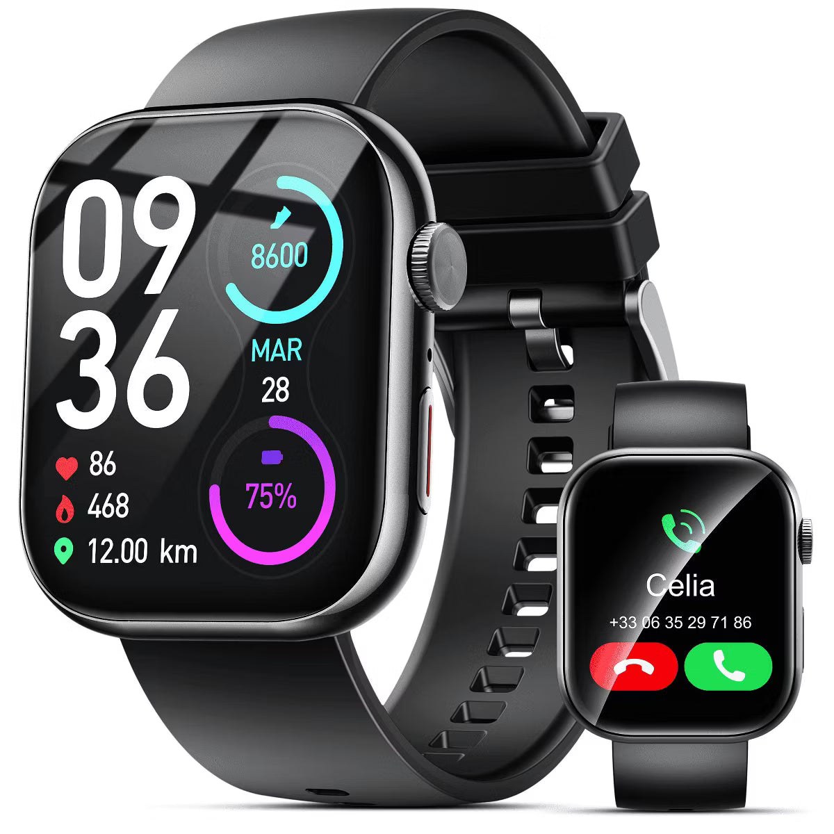 Smart Watch for Men Women, 2.01" HD Touchsreen, Bluetooth Calling, IP68 Water-Resistance, 180+ Sports Modes,, Fitness & Sleep Tracker, Android/iOS