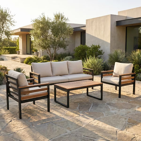 Patio Furniture Set with Coffee Table, 4-Piece Conversation Set with Washable Thick Cushions, Sectional for Porch, Balcony, Deck, Yard